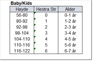 Hestra Størrelser