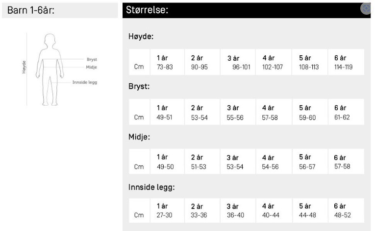 Størrelser 1-6 år