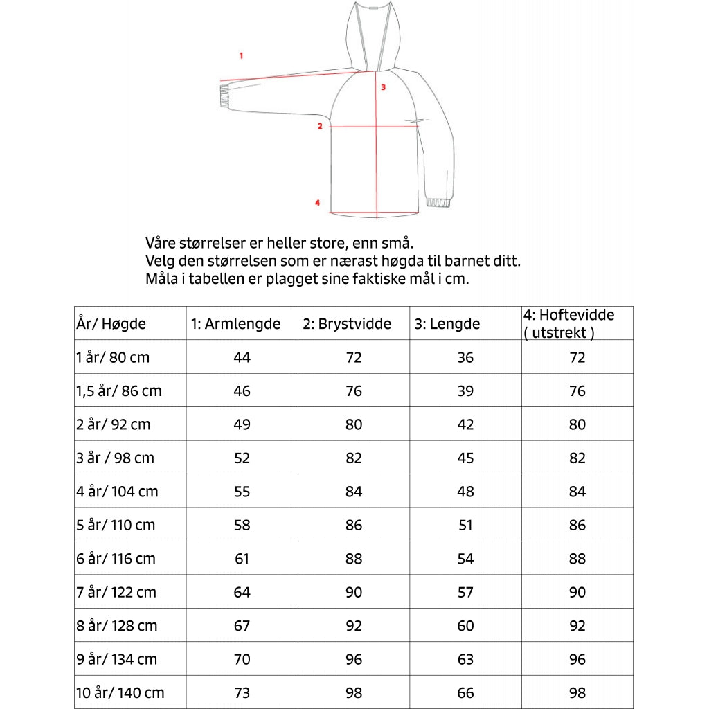 Kattnakken Størrelsesguide