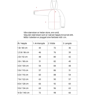 Størrelsesguide Yr Jakke Kattnakke